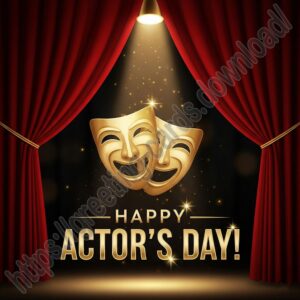 Happy Actor's Day greeting card with theatrical masks.