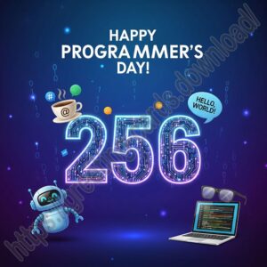 Happy Programmer's Day! 256. Blue greeting card.
