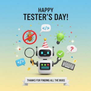 Happy Tester's Day! Thanks for finding all the bugs. Greeting card.