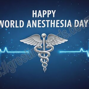 Happy World Anesthesia Day blue greeting card.