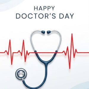 Happy Doctor's Day! Greeting card with stethoscope.