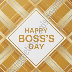 Happy Boss's Day! Greeting card with gold and silver stripes.