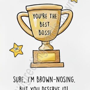 Happy Boss's Day! Greeting card with a golden cup.