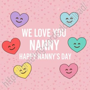 Happy Nanny's Day! Pink greeting card with hearts.