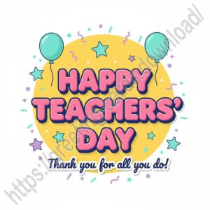 Happy Teacher's Day! Greeting card in a bright cartoon style.