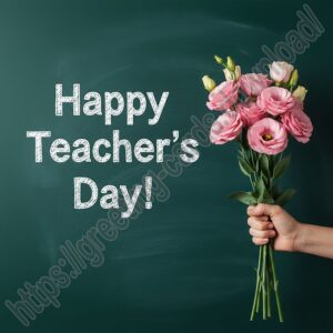 Happy Teacher's Day! Greeting card with eustoma (lisianthus).