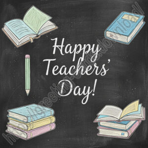 Happy Teacher's Day! Greeting card with a message written in chalk on a blackboard.