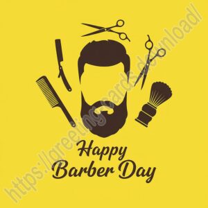 Happy Barber's Day! Stylized greeting card.