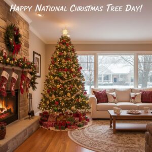 Happy National Christmas Tree Day greeting card.