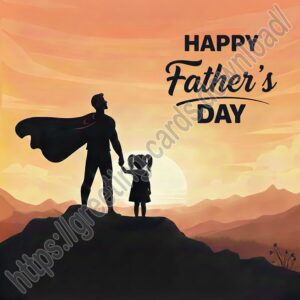 Superhero father and daughter. Happy Father’s Day greeting card