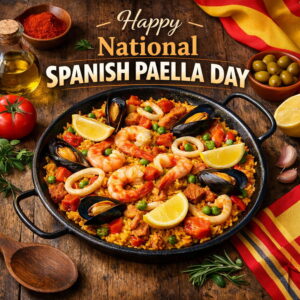 Happy National Spanish Paella Day greeting card