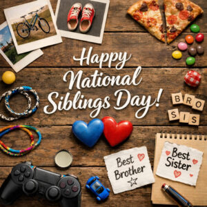 Happy National Siblings Day greeting card