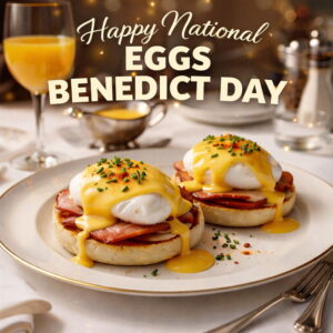 Happy National Eggs Benedict Day greeting card