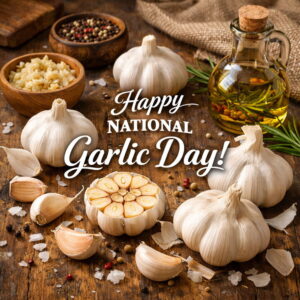 Happy National Garlic Day greeting card