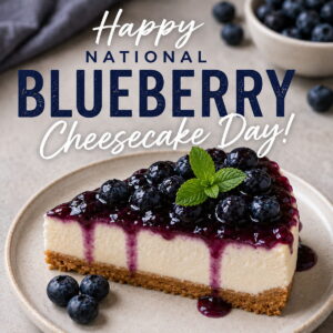 Happy National Blueberry Cheesecake Day greeting card