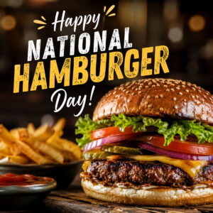 Happy National Hamburger Day greeting card