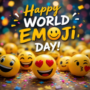 Happy World Emoji Day greeting card