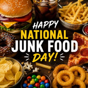 Happy National Junk Food Day greeting card