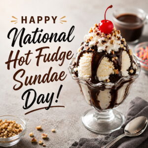 Happy National Hot Fudge Sundae Day greeting card