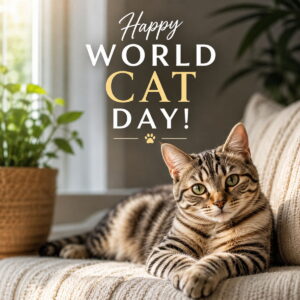 Happy World Cat Day greeting card