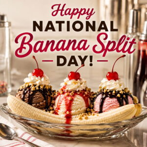 Happy National Banana Split Day greeting card