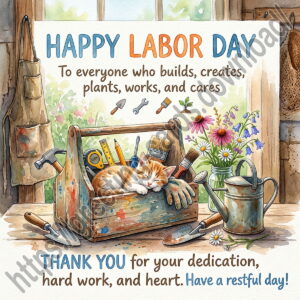 Happy Labor Day e-card with a cat / kitten