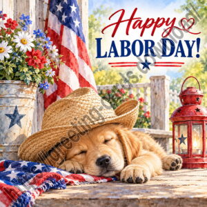 Happy Labor Day card with a dog / puppy